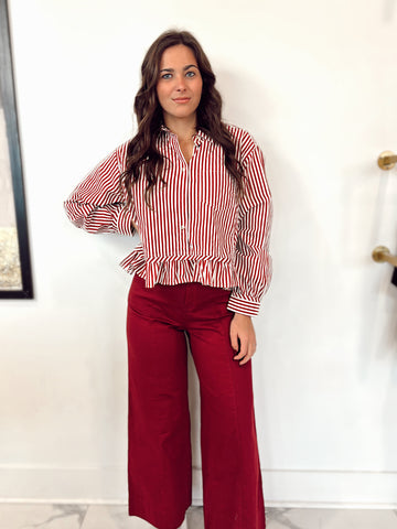 Andie Wide Leg Pants in Burgundy