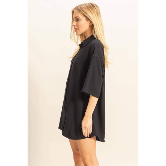 Beck Linen Blend Shirt And Shorts Set (Black)