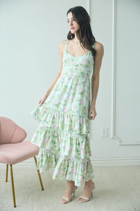 Bethany Maxi Dress in Mint/Pink Floral