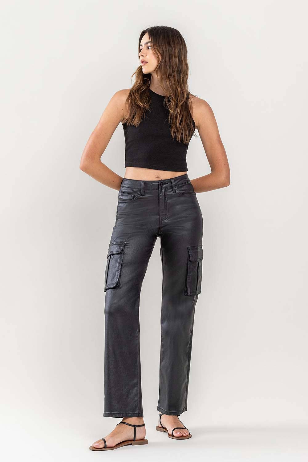 Vervet HIGH RISE 90'S COATED ANKLE CROP CARGO DAD JEANS
