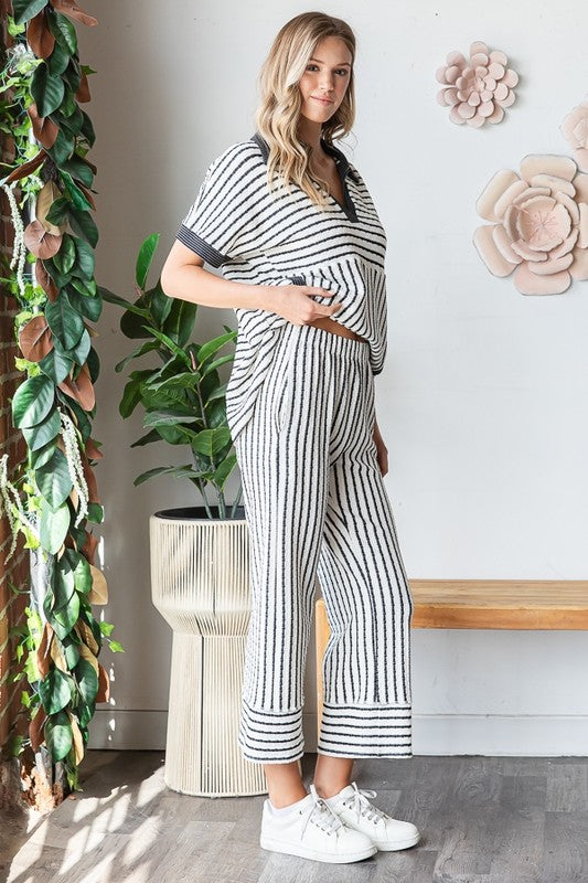 Belissa Cream & Black Stripe Jacquard Matching Set
