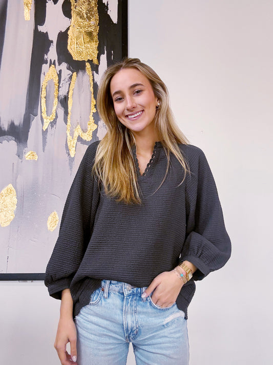 Georgie 3/4 Sleeve Top in Ash