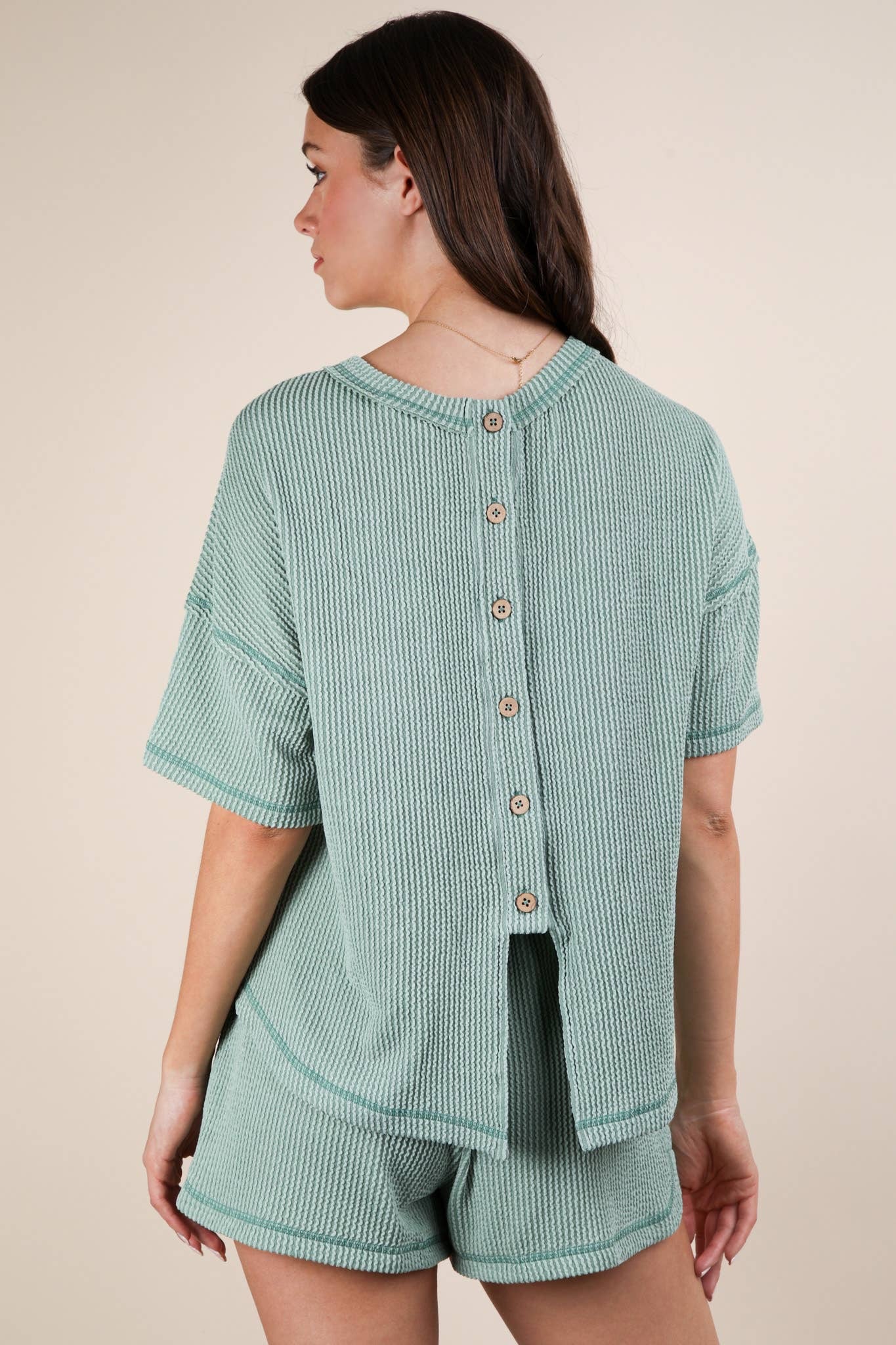 Nadia Oversized Two Tone Double Knit Top & Shorts Sage