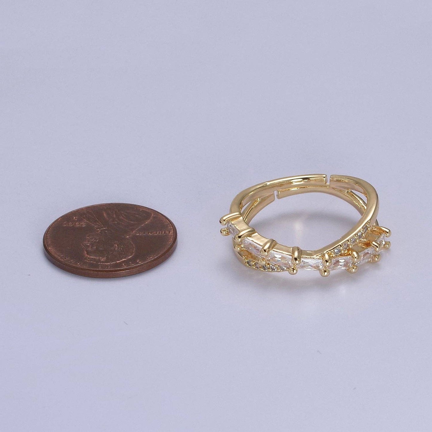 16K Gold Filled Stacking Double Band Adjustable Ring
