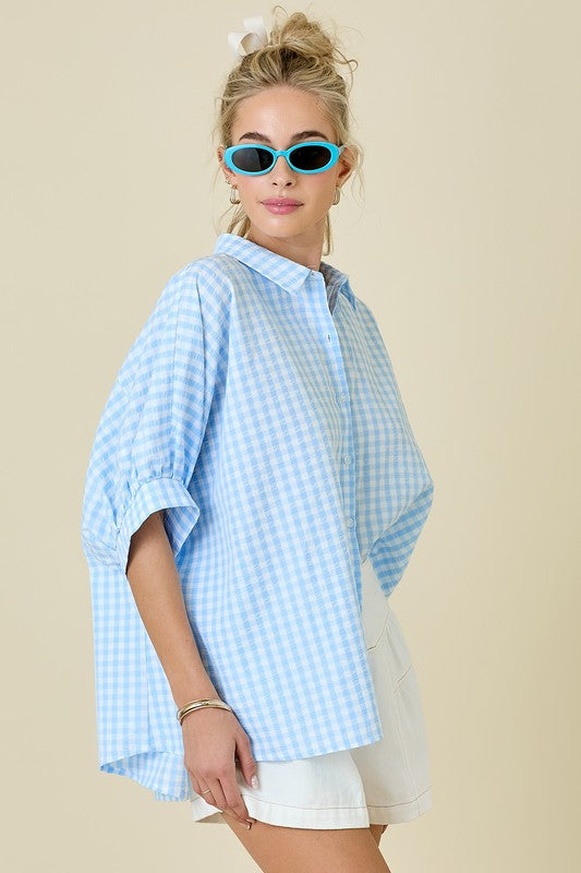 Belle Button Down Textured Gingham Oversized Shirt