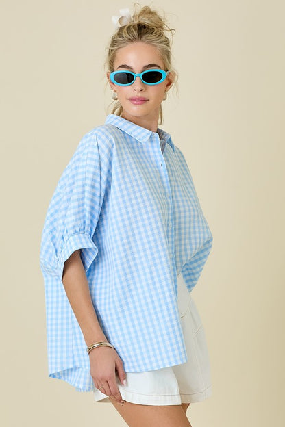 Belle Button Down Textured Gingham Oversized Shirt