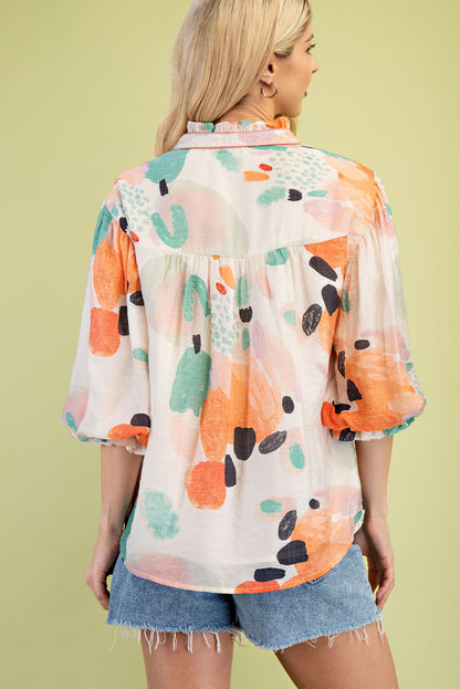 Kinsey Watercolor Button Up Top Orange/Mint