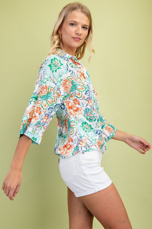 Sydney Floral Print Ruched Detail Blouse