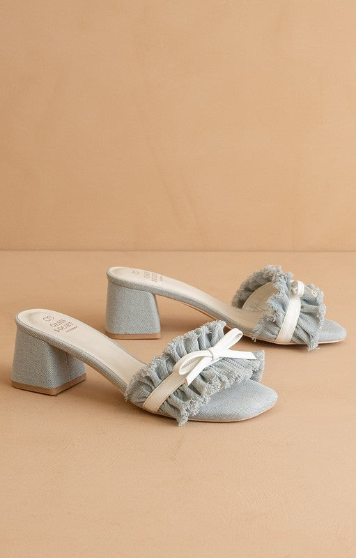 Bella Blue Bow Low Heel Sandal