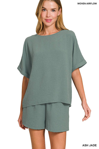 Woven Airflow Top & Shorts Set