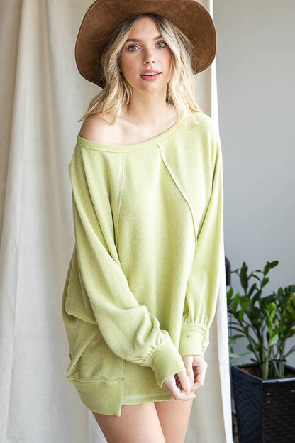 Bucketlist Reverse Stitch Details Dolman Sleeves Solid Tunic Top