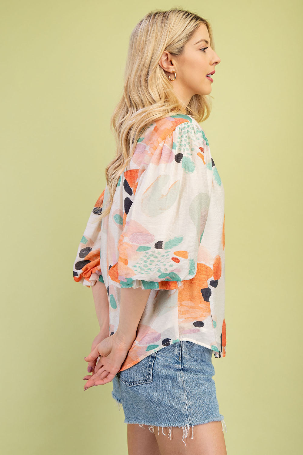 Kinsey Watercolor Button Up Top Orange/Mint