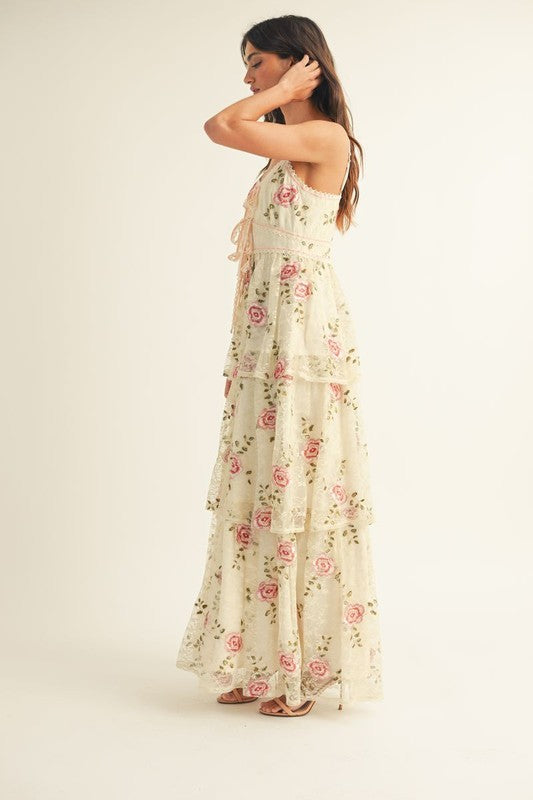 Rosalee Tiered Embroidered LACE Midi Dress