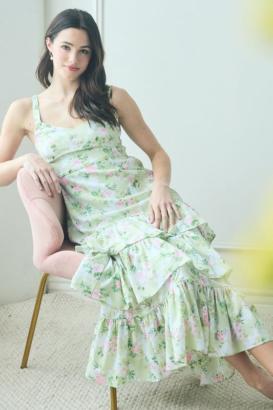 Bethany Maxi Dress in Mint/Pink Floral