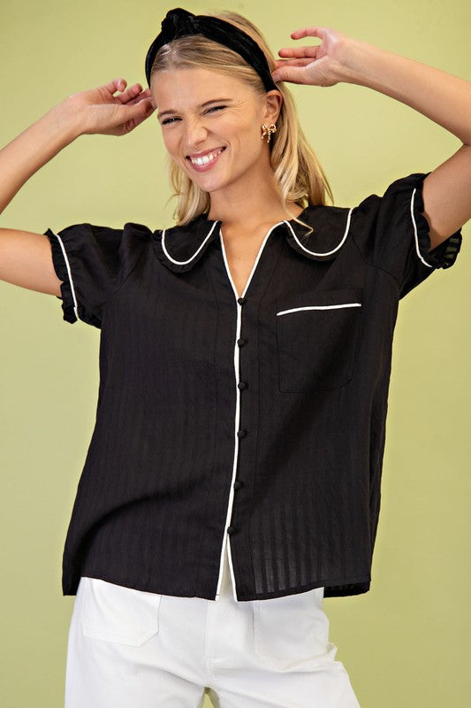 Dacia Ruffle Trimmed Peter Pan Collar Blouse