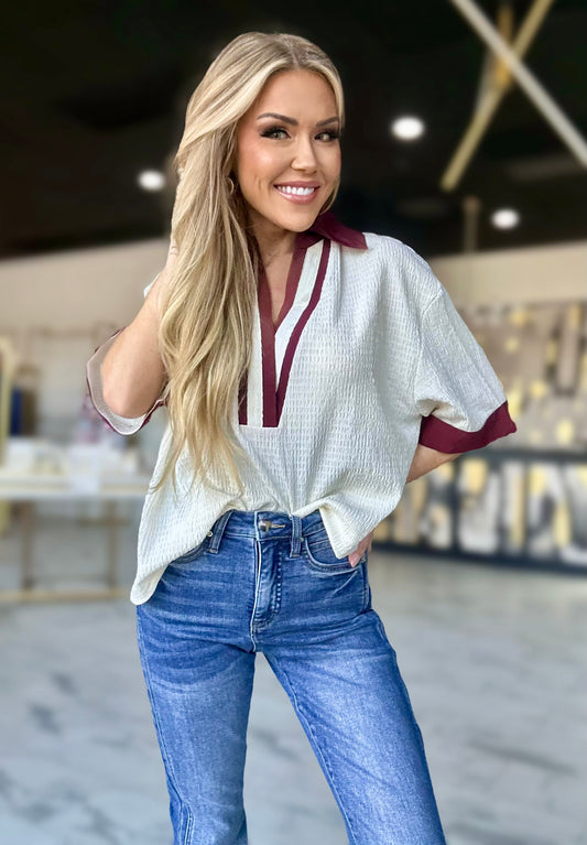All Class White & Crimson Top