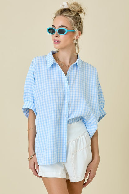 Belle Button Down Textured Gingham Oversized Shirt