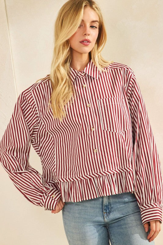 Striped Raglan Puff Sleeves Shirts