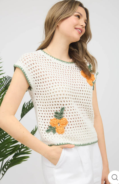 Hanlee Crotchet Flower Top
