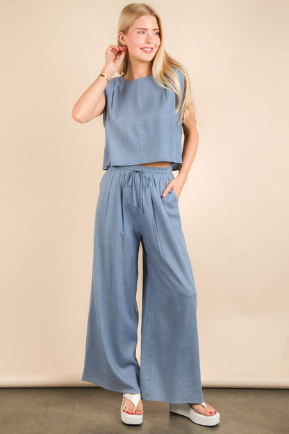 Dani Solid Woven Top & Pants Set
