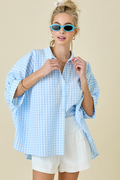 Belle Button Down Textured Gingham Oversized Shirt
