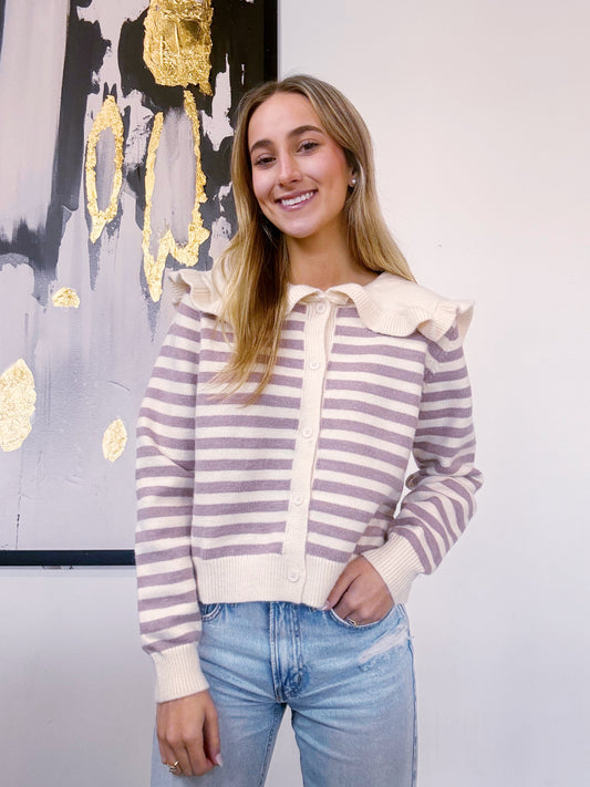 Sailor Collar Striped Cardigan
