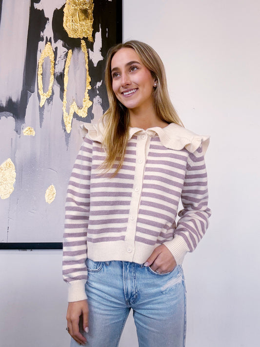 Sailor Collar Striped Cardigan