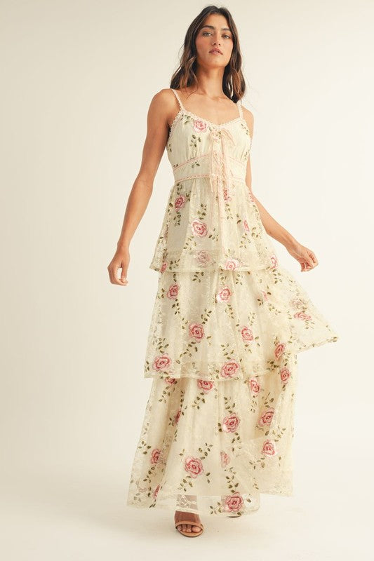 Rosalee Tiered Embroidered LACE Midi Dress