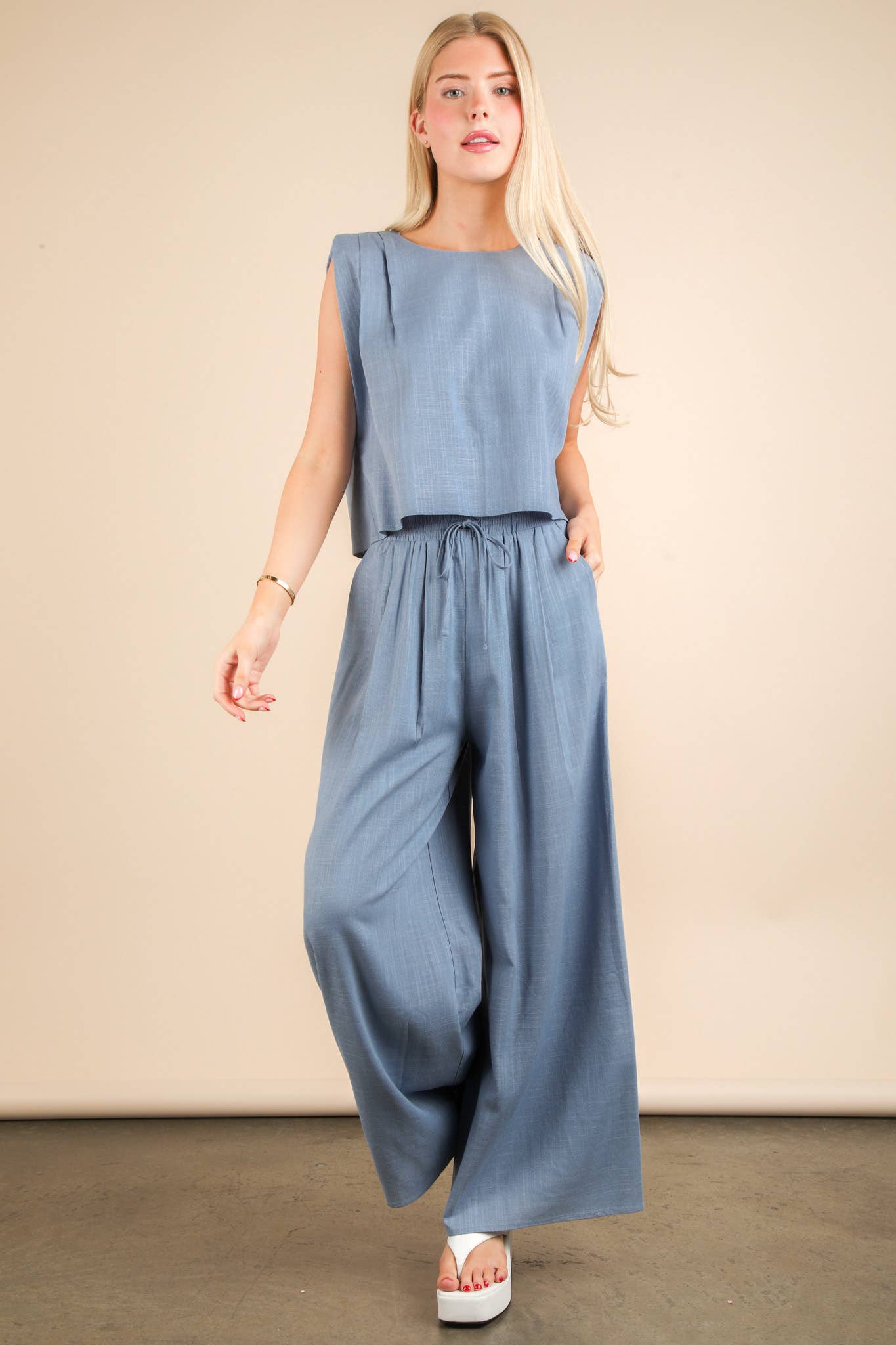 Dani Solid Woven Top & Pants Set