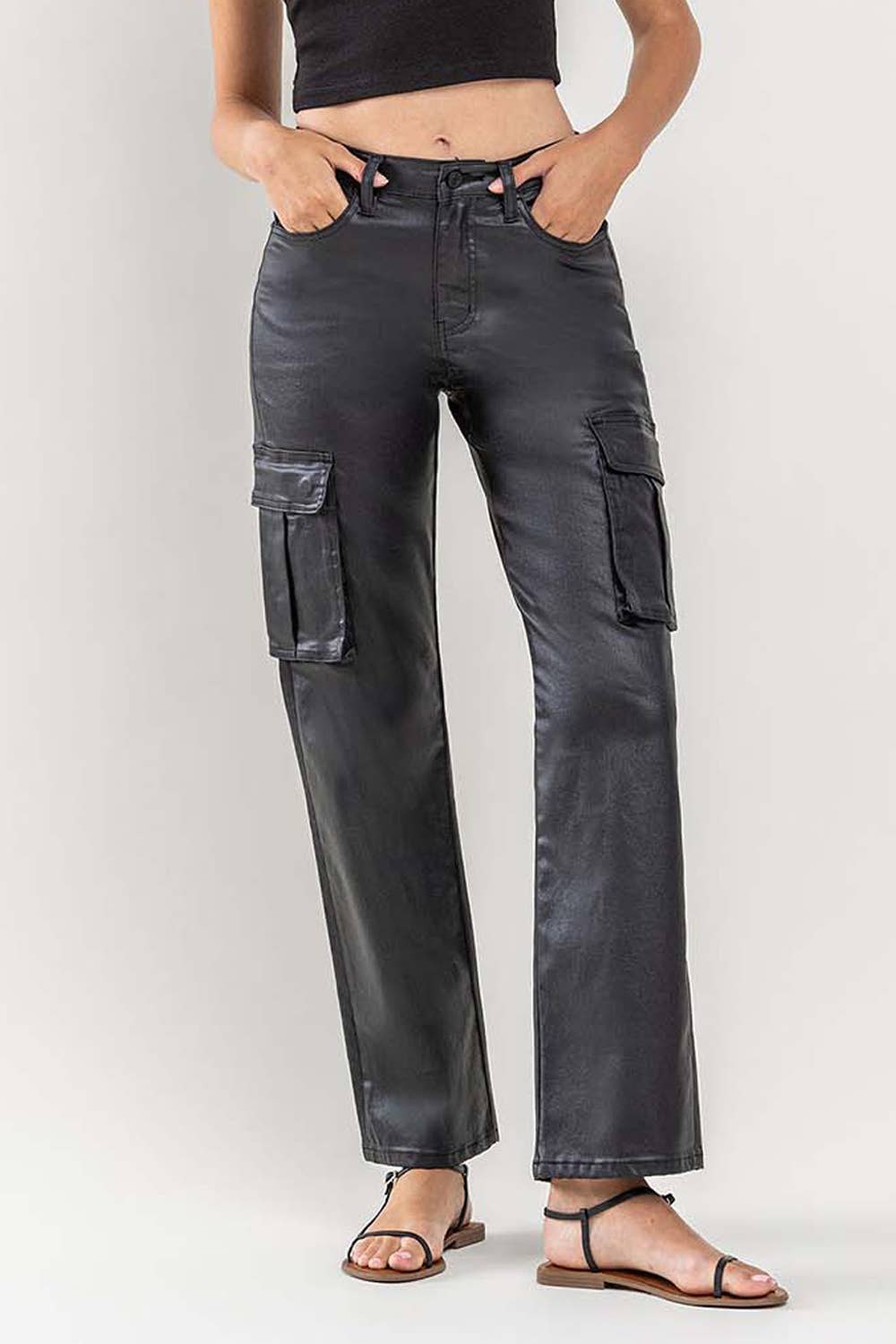 Vervet HIGH RISE 90'S COATED ANKLE CROP CARGO DAD JEANS