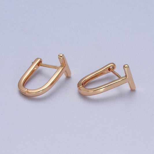 24K Gold Filled T Huggie Hoop Earring