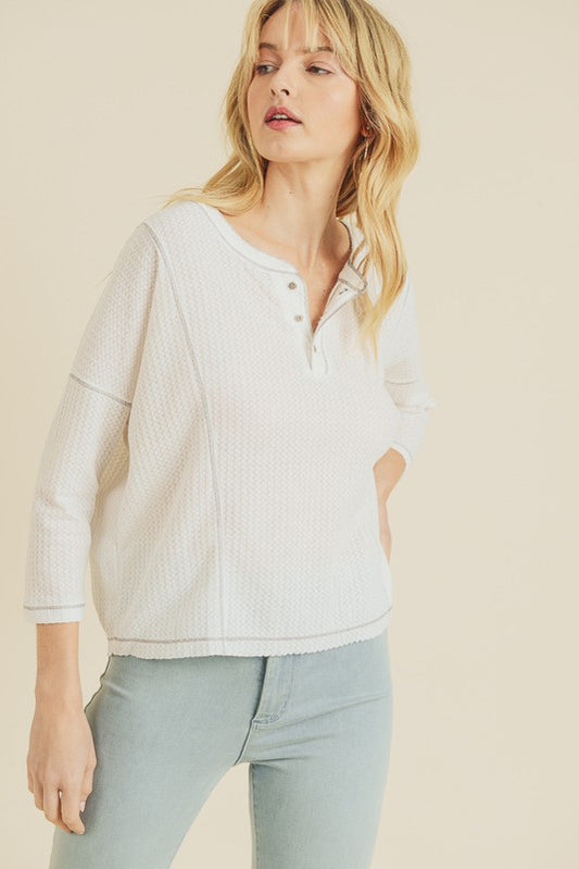 Contrast Stitched Accent Waffle Knit Top
