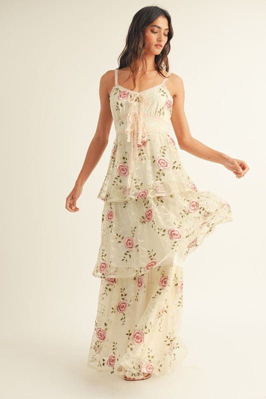 Rosalee Tiered Embroidered LACE Midi Dress