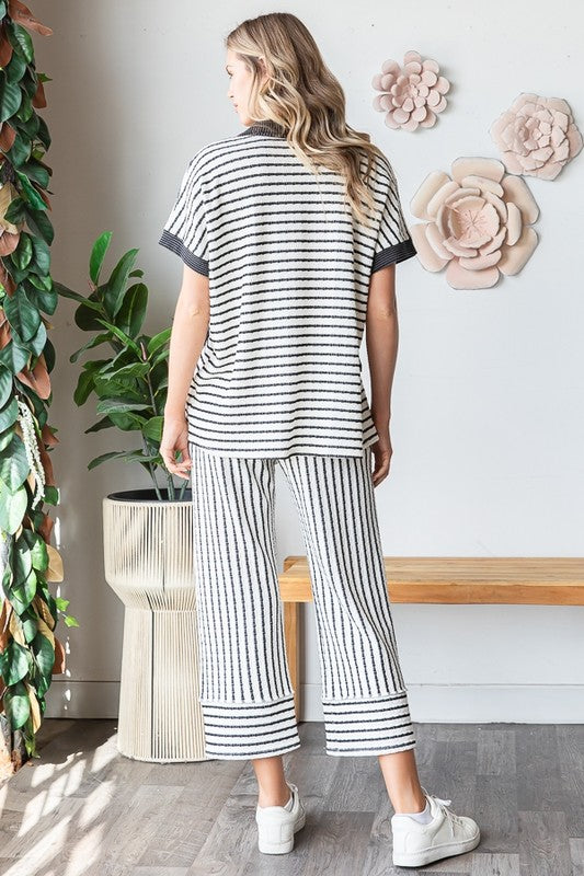 Belissa Cream & Black Stripe Jacquard Matching Set