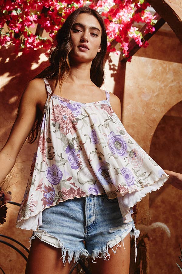 Bucketlist Floral Print Asymmetrical Hem Tank Top