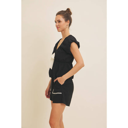 Crinkled Bubble V-Neck Blouse Top With Front Bow