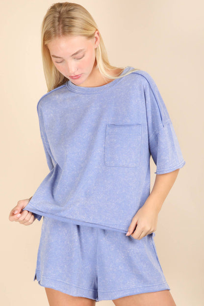 Mineral Washed Comfy Knit Top & Shorts Set