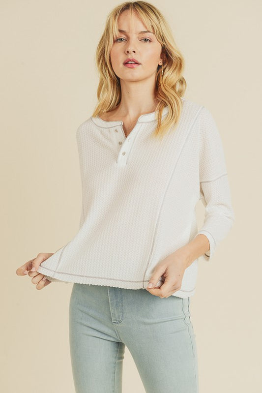 Contrast Stitched Accent Waffle Knit Top
