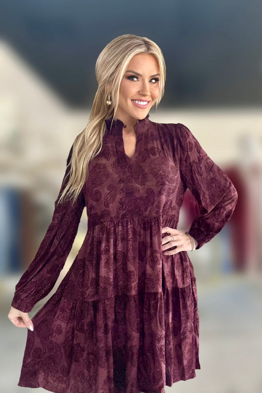 Boho Paisley Flocked Velvet Dress