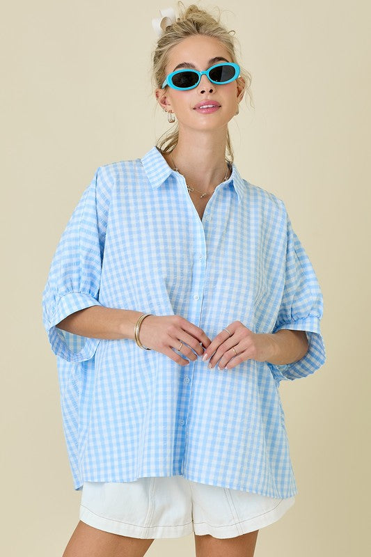 Belle Button Down Textured Gingham Oversized Shirt