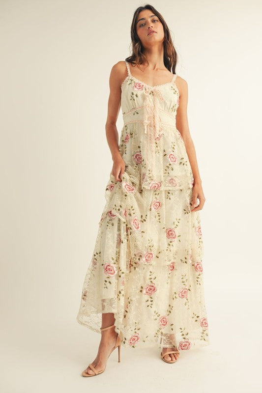 Rosalee Tiered Embroidered LACE Midi Dress