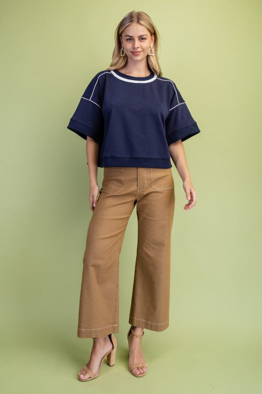 Navy & White Short Sleeve Sweatshirt