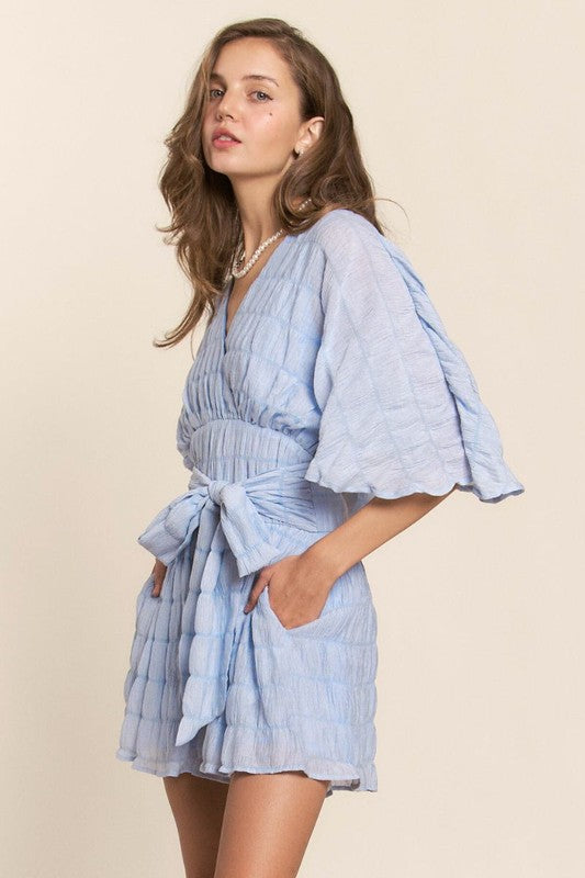 Lexa Bubble Crepe V Neck Romper Short