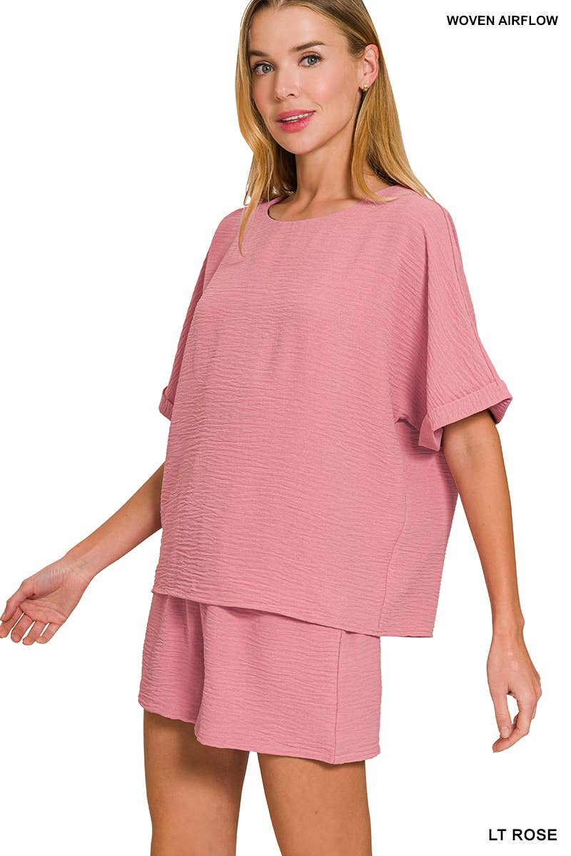 Woven Airflow Top & Shorts Set