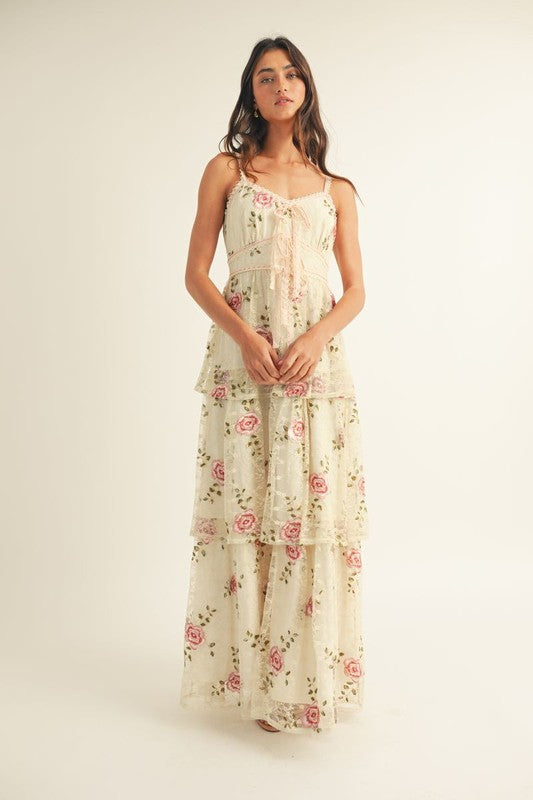Rosalee Tiered Embroidered LACE Midi Dress