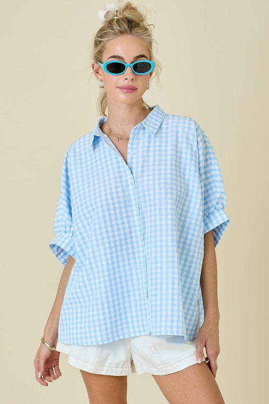 Belle Button Down Textured Gingham Oversized Shirt