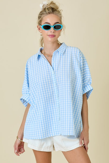 Belle Button Down Textured Gingham Oversized Shirt
