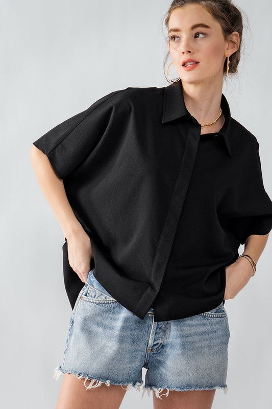 Eleanor Button Down Top in Black