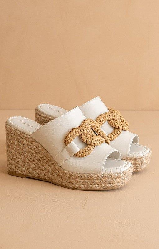 Aime Raffia Buckle Wedge Sandal