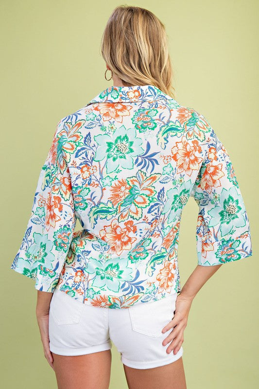 Sydney Floral Print Ruched Detail Blouse